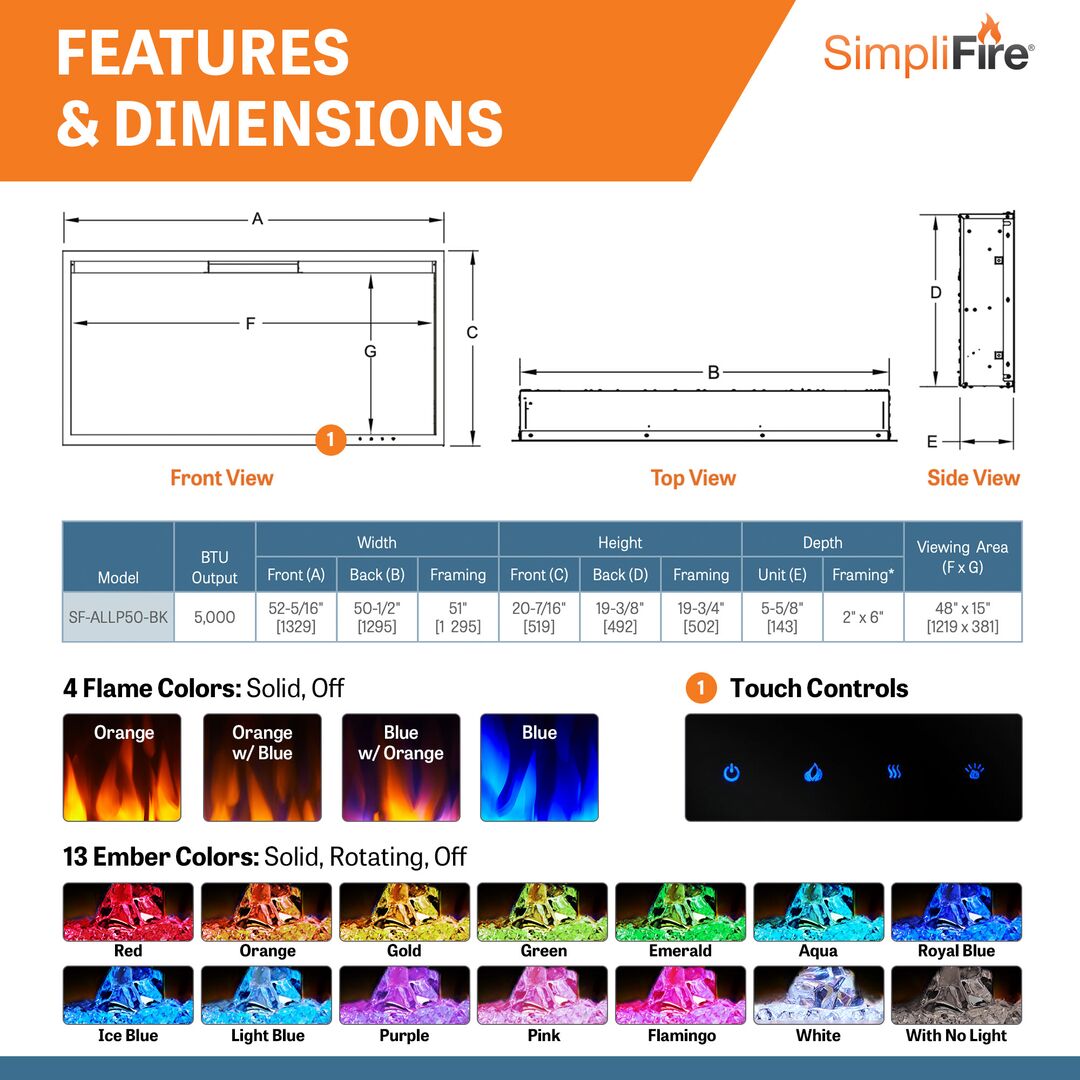 SimpliFire Allusion Platinum Electric Fireplace