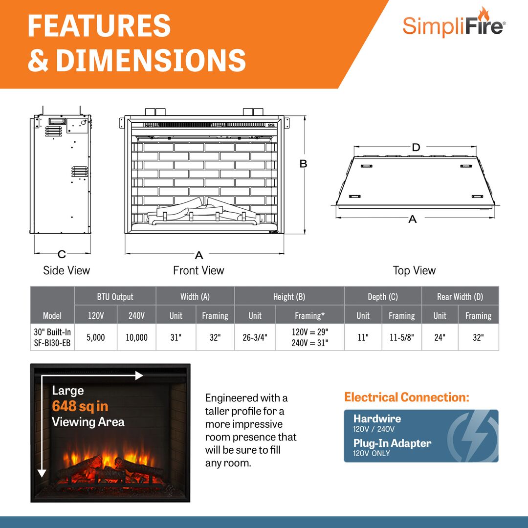 SimpliFire Built-In Electric Fireplace