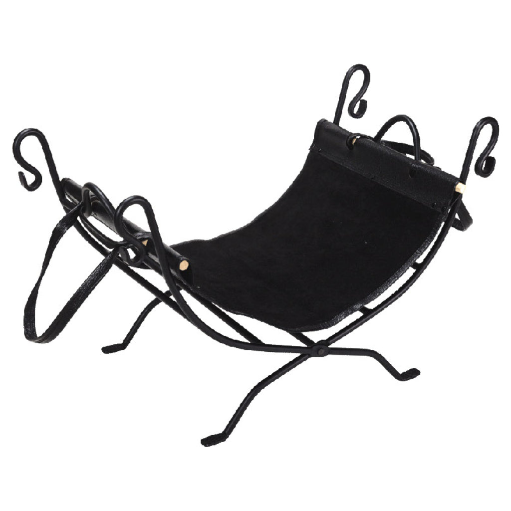26 3/4" Steel, Suede,Leather Wrought Iron Log Holder and Carrier