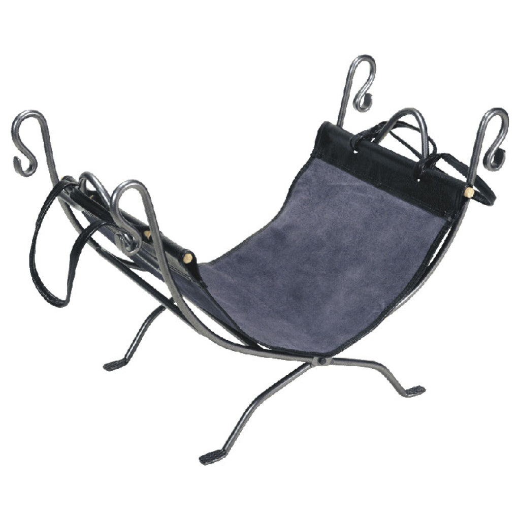 26 3/4" Steel and Suede Wrought Iron Log Holder and Carrier