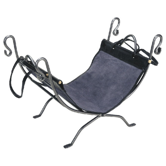 26 3/4" Steel and Suede Wrought Iron Log Holder and Carrier