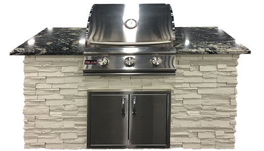 5 Ft Island in White Stacked Stone with Indian Black Countertop