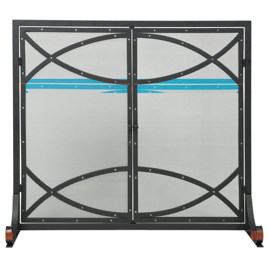 39" Steel Silver Rivet Design Panel Screen with Doors