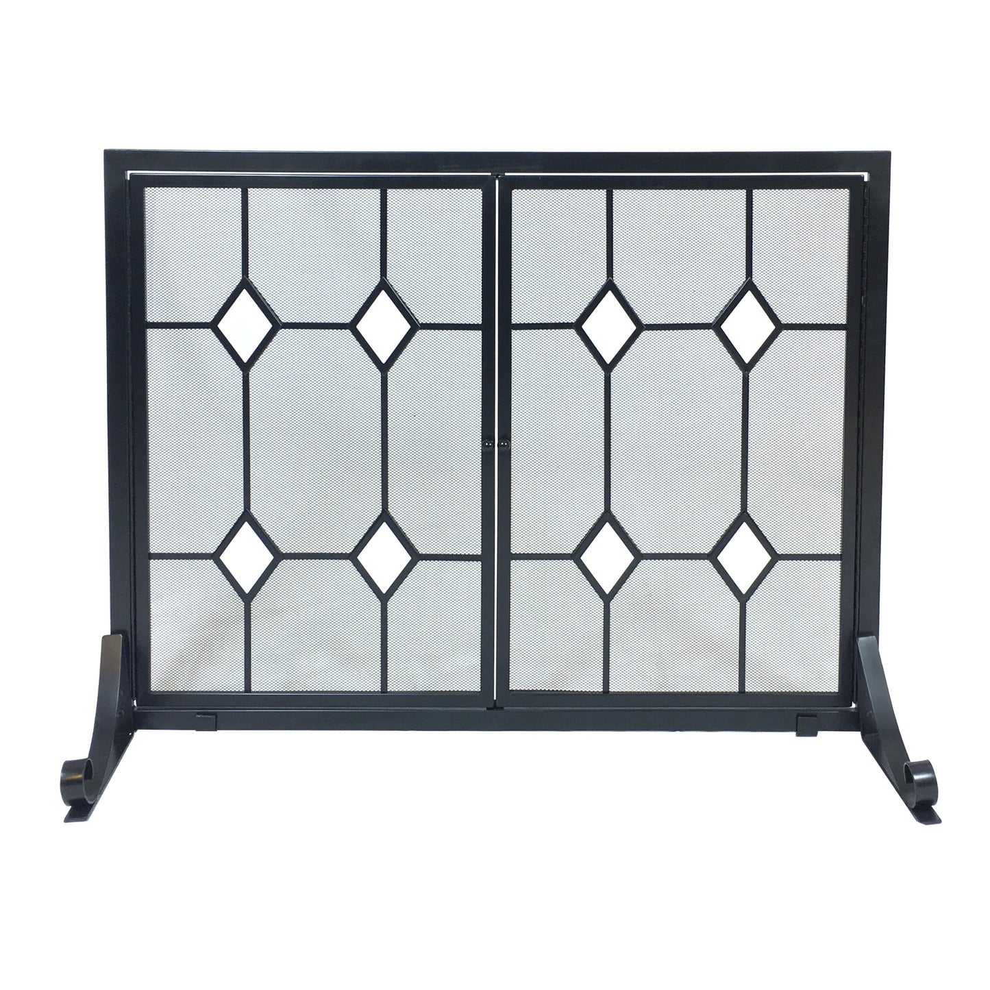 44" Steel Glass Diamond Design Wrought Iron Panel Screen with Doors
