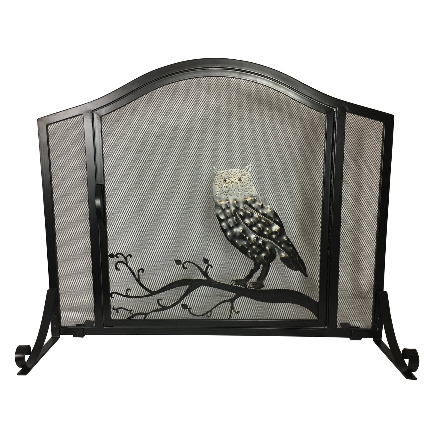 37" Steel Owl Design Wrought Iron Arched Panel Screen with Door
