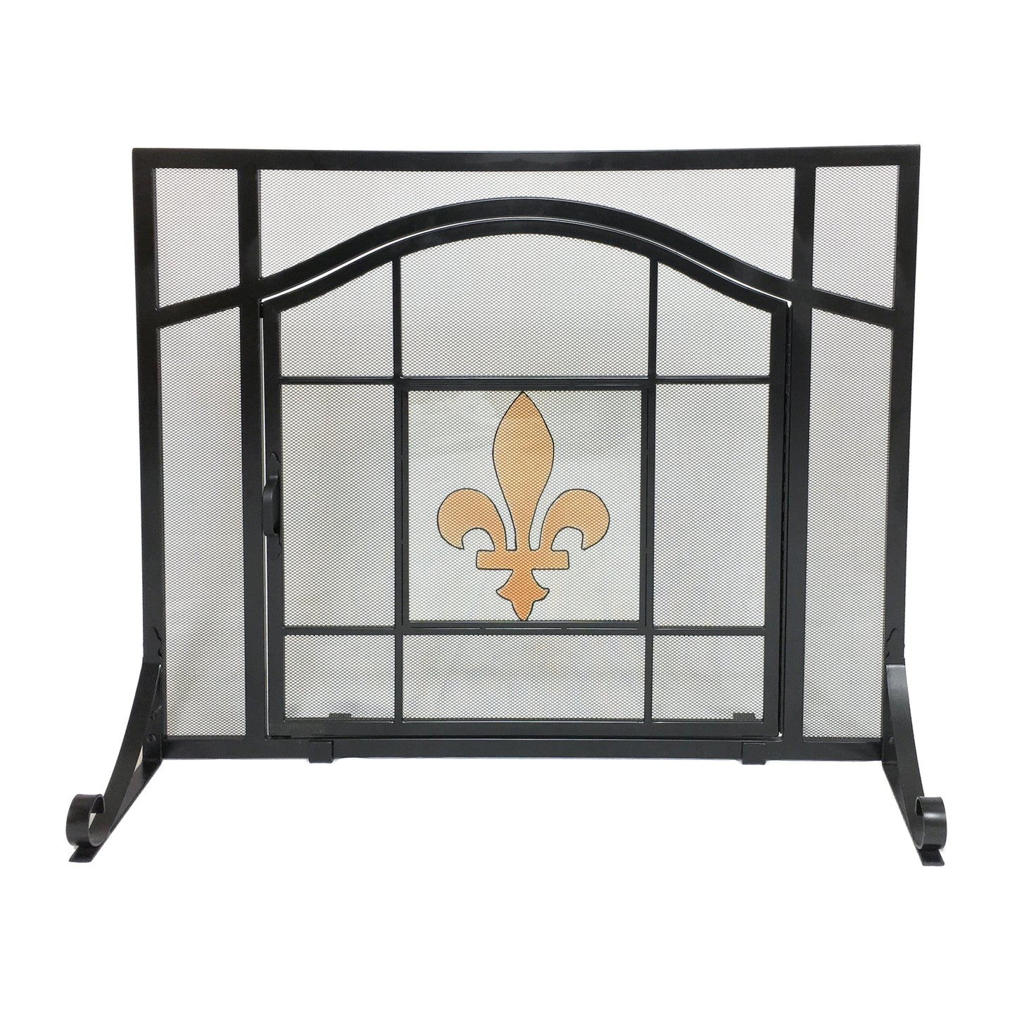 37 3/4" Steel Fleur De Lis Design Wrought Iron Panel Scren with Door