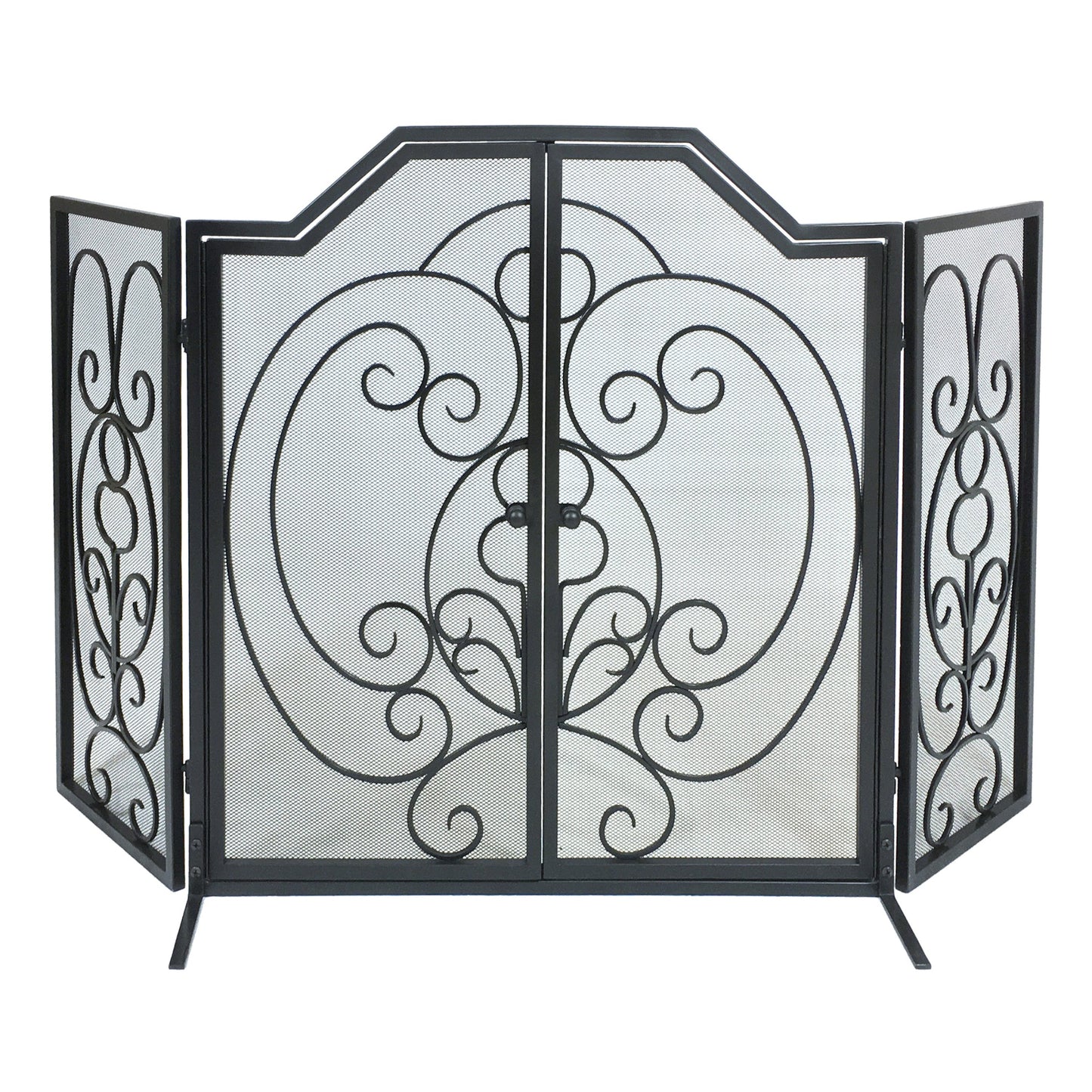 55" Steel 3 Fold Center Arched Wrought Iron Screen with Doors